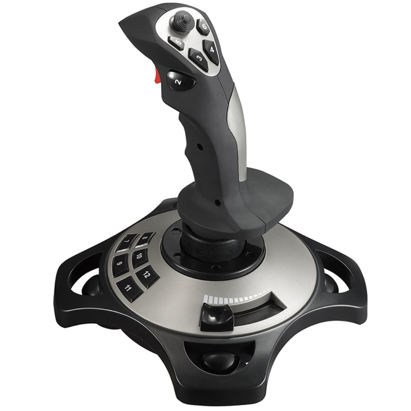 Joystick, 12 Butoane Programabile, 8 Directii, Acceleratie, Vibratii, Buton Tragere, Control Zbor, Ventuze Prindere, Design Ergonomic, pentru PC, Port USB, Negru/Gri
