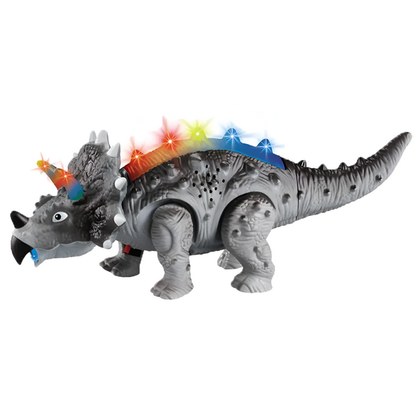 Jucarie Interactiva Dinozaur Triceratops, Miscari Realiste, Sunete, Lumini, Capul si Coada Mobile, pentru Copii, Fete si Baieti, + 3 ani, 28 x 11 x 10 cm, Multicolor