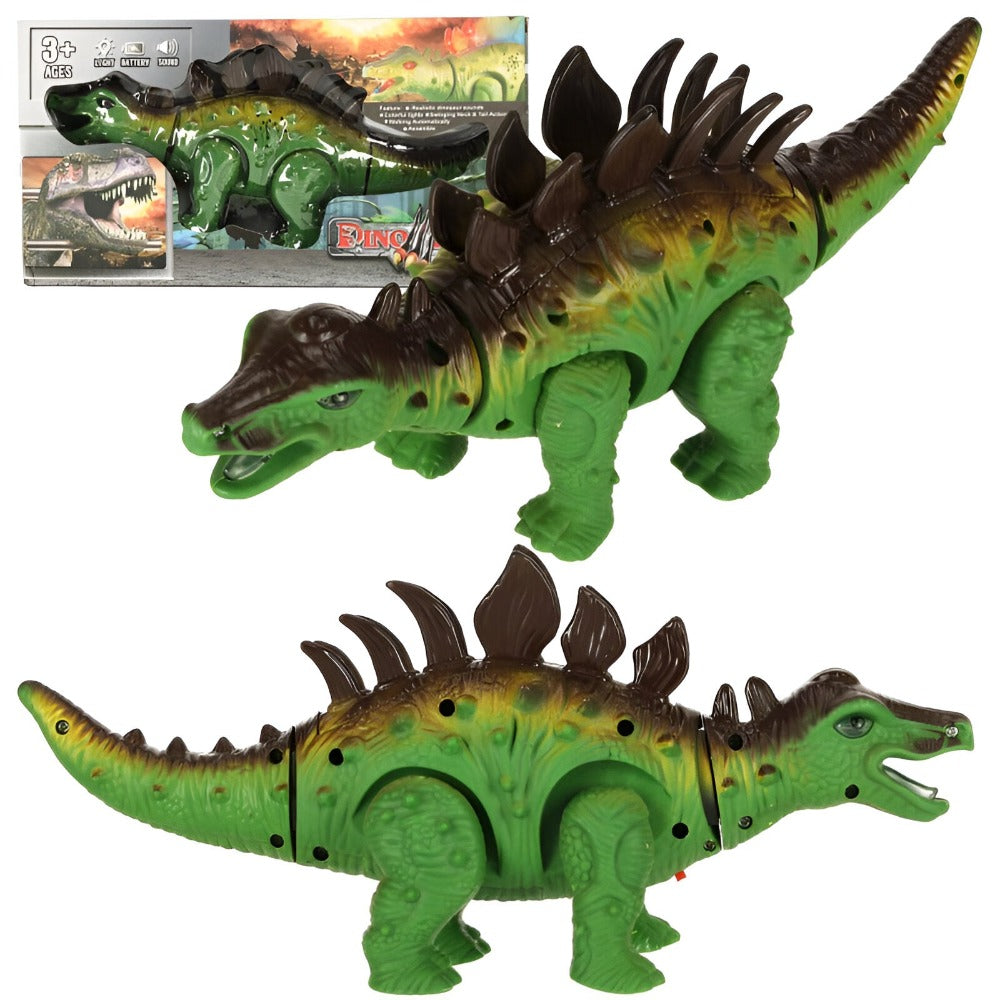 Jucarie Interactiva Dinozaur Stegosaurus, Miscari Realiste, Sunete, Lumini, Capaul si Coada Mobile, pentru Copii, Fete si Baieti, + 3 ani, 28 x 13 cm, Multicolor