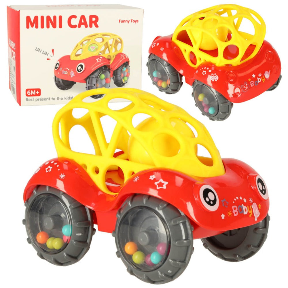 Jucarie Zornaitoare Bebelusi, Masina cu Minge, Bilute Colorate, Materiale Non-Toxice, pentru Dentitie si Motricitate, Prindere Usoara, 0-24 luni, Multicolor
