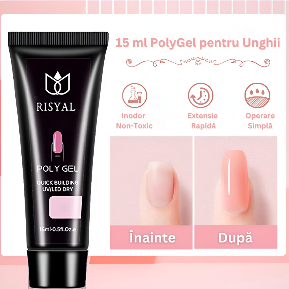 Kit Unghii Polygel, cu Mini Lampa UV LED Portabila 6 W, 6 x Gel Color, Baza, Top, Solutie Slip, 100 Sabloane de Unghii, Pila, Pensula Dubla, Clip, Geanta de Transport Inclusa, Multicolor