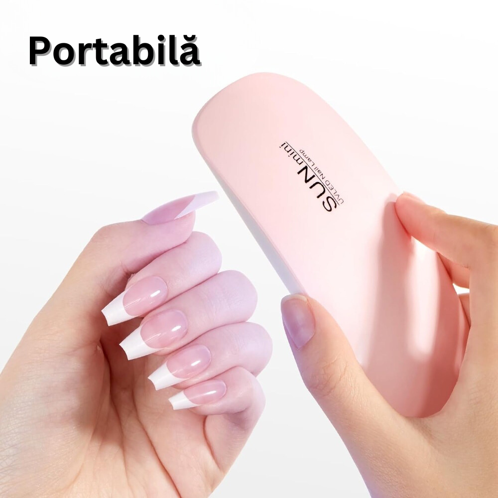 Kit Unghii Polygel, cu Mini Lampa UV LED Portabila 6 W, 6 x Gel Color, Baza, Top, Solutie Slip, 100 Sabloane de Unghii, Pila, Pensula Dubla, Clip, Geanta de Transport Inclusa, Multicolor