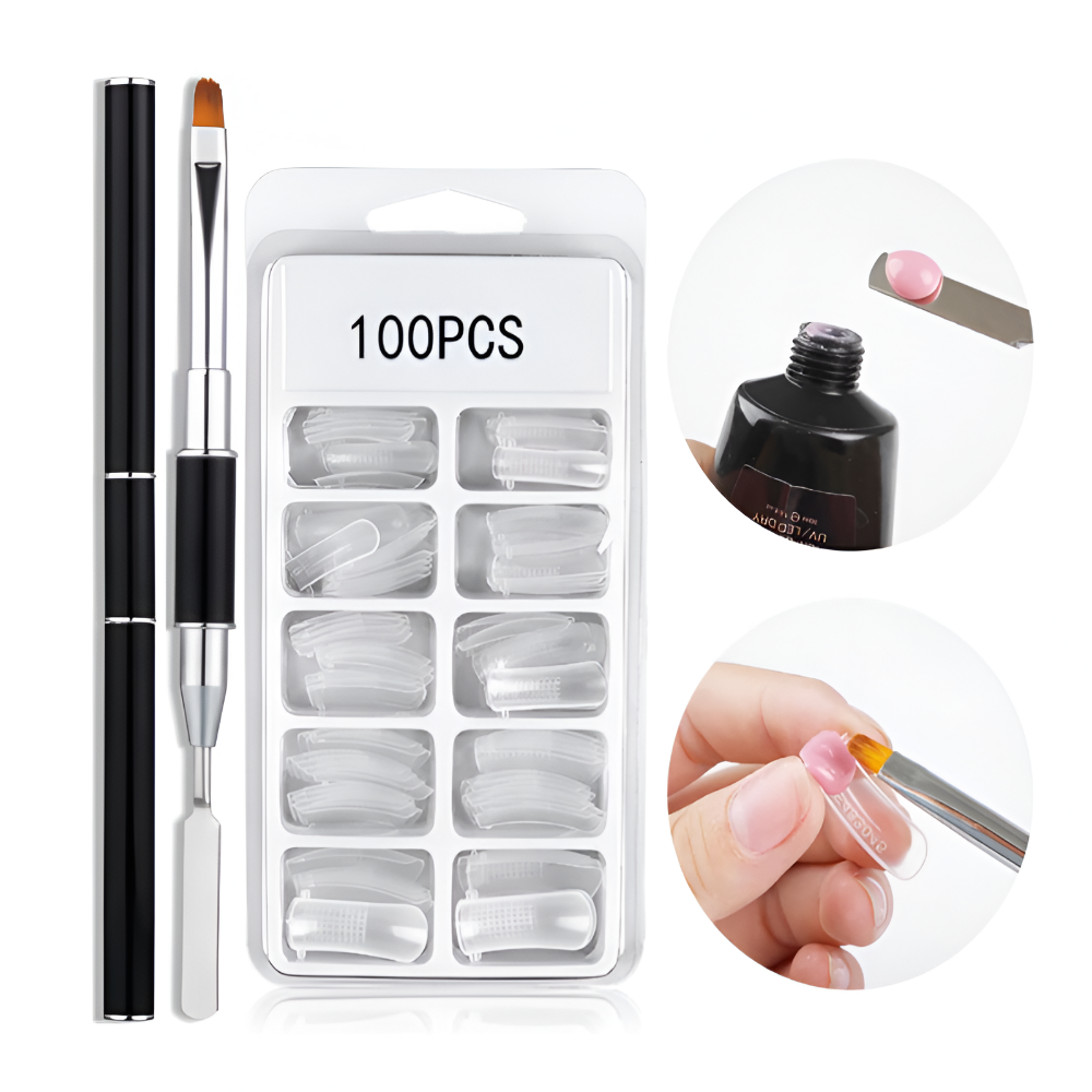 Kit Unghii Polygel, cu Mini Lampa UV LED Portabila 6 W, 6 x Gel Color, Baza, Top, Solutie Slip, 100 Sabloane de Unghii, Pila, Pensula Dubla, Clip, Geanta de Transport Inclusa, Multicolor