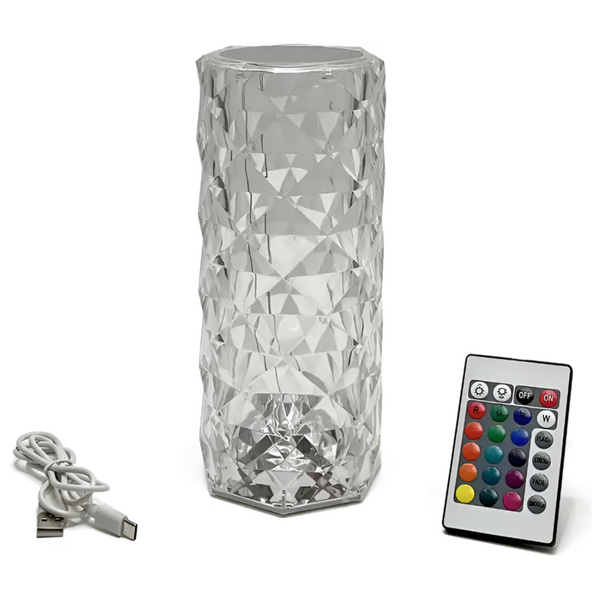 Lampa Ambientala LED, cu Telecomanda, Control prin Atingere, 16 Moduri Iluminare, Cristal Acrilic, pentru Decor, Masa, Birou, Cablu USB Inclus, 21.5 x 9 cm, Transparent