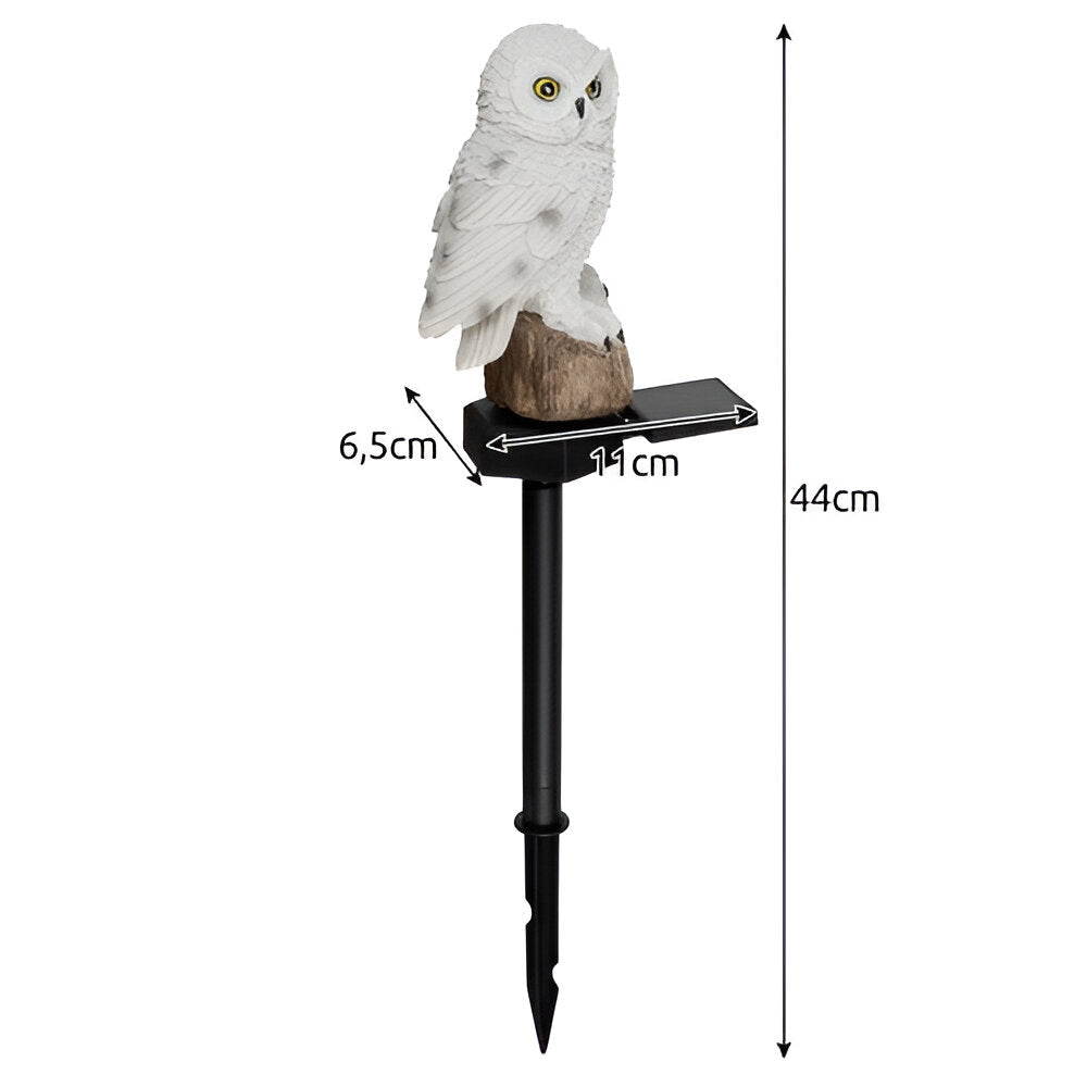 Lampa Solara de Exterior, cu Panou Solar Incorporat, Mobil 180°, Iluminare LED, pentru Gradina, Curte, Terasa, Decorativ, tip Bufnita cu Tarus, Senzori de Amurg si Lumina, Rezistenta la Apa IP44, Negru/Alb