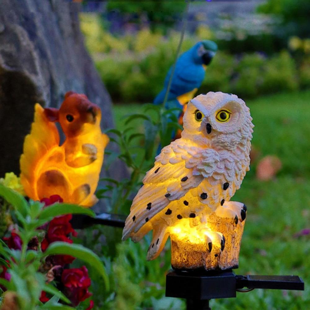 Lampa Solara de Exterior, cu Panou Solar Incorporat, Mobil 180°, Iluminare LED, pentru Gradina, Curte, Terasa, Decorativ, tip Bufnita cu Tarus, Senzori de Amurg si Lumina, Rezistenta la Apa IP44, Negru/Alb
