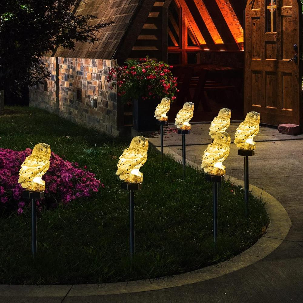 Lampa Solara de Exterior, cu Panou Solar Incorporat, Mobil 180°, Iluminare LED, pentru Gradina, Curte, Terasa, Decorativ, tip Bufnita cu Tarus, Senzori de Amurg si Lumina, Rezistenta la Apa IP44, Negru/Alb