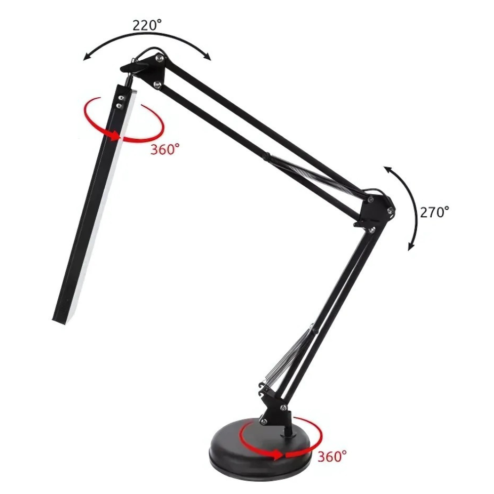 Lampa de Birou LED, 10 Niveluri de Intensitate, 3 Moduri de Iluminare, Brat Oscilant cu Clema, Inaltime Ajustabila, Functie Memorie, Protectie Ochi, pentru Arhitect, Banc de Lucru, Citire, Relaxare, Alimentare USB, Supot Inclus, 37x37x37cm, N