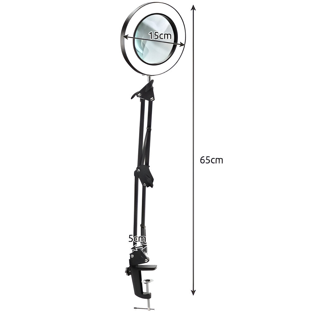 Lupa de Masa LED, Marire 3x, 10 Niveluri de Intensitate, 3 Moduri de Iluminare, Brat Ajustabil, pentru Reparatii Electronice, Manichiura, Tatuaje, Mestesuguri si Lucrari Apropiate, Alimentare USB, Negru