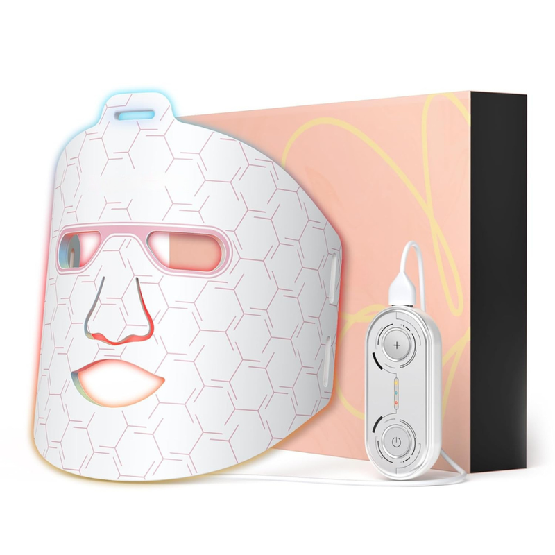 Masca Faciala Fototerapie, 3 Culori, 72 LED-uri, 288 Fascicule, 3 Intensitati, Silicon Moale, Bretele Reglabile, pentru Ingrijirea si Intretinerea Tenului, Anti-imbatranire, Anti-sebum, Anti-Acnee, Portabila, 2500mAh, Cablu USB, Telecomanda