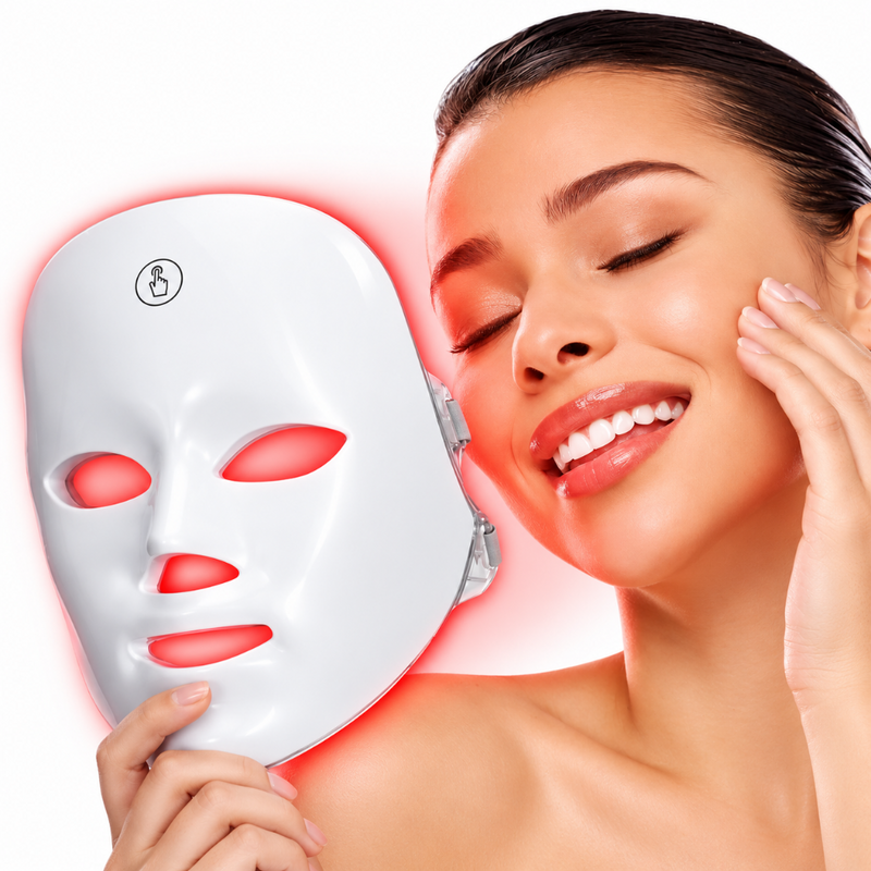 Masca Faciala Fototerapie, 7 Culori, 90 LED-uri, Bretele Reglabile, pentru Ingrijirea si Intretinerea Tenului, Anti-Imbatranire, Anti-Sebum, Anti-Acnee, Portabila, Cablu USB, Alb
