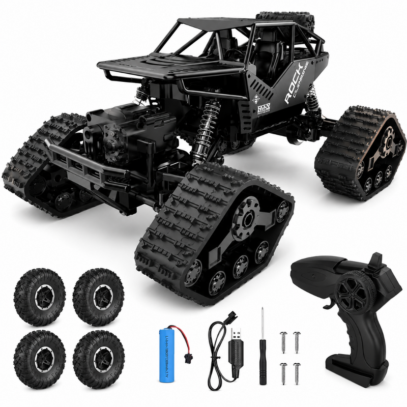 Masina Off-Road 4x4 cu Telecomanda RC 2 in 1, Anvelope Mari, Amortizoare, Bara de Protectie, 20km/h, Scara 1:20, Controler 2.4 GHz, Baterie Reincarcabila, Jucarie Interactiva, pentru Copii, Baieti si Fete, + 3 ani, Cablu Inclus, 30 x 14 cm, Negru