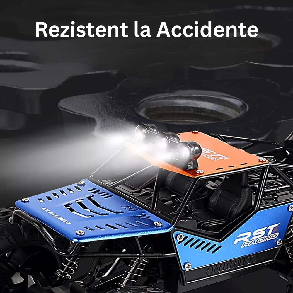 Masina Off-Road 4x4 cu Telecomanda RC, Anvelope Mari, Amortizoare, Bara de Protectie, Lumina LED, Controler 2.4 GHz, Baterie Reincarcabila, Jucarie Interactiva, pentru Copii, Baieti si Fete, + 3 ani, Cablu Inclus, 21 x 15 x 14 cm, Multicolor