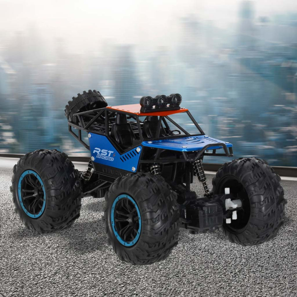 Masina Off-Road 4x4 cu Telecomanda RC, Anvelope Mari, Amortizoare, Bara de Protectie, Lumina LED, Controler 2.4 GHz, Baterie Reincarcabila, Jucarie Interactiva, pentru Copii, Baieti si Fete, + 3 ani, Cablu Inclus, 21 x 15 x 14 cm, Multicolor