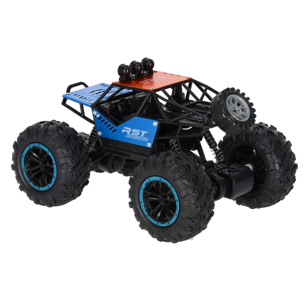Masina Off-Road 4x4 cu Telecomanda RC, Anvelope Mari, Amortizoare, Bara de Protectie, Lumina LED, Controler 2.4 GHz, Baterie Reincarcabila, Jucarie Interactiva, pentru Copii, Baieti si Fete, + 3 ani, Cablu Inclus, 21 x 15 x 14 cm, Multicolor