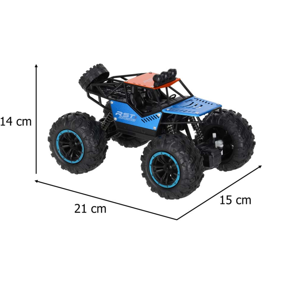 Masina Off-Road 4x4 cu Telecomanda RC, Anvelope Mari, Amortizoare, Bara de Protectie, Lumina LED, Controler 2.4 GHz, Baterie Reincarcabila, Jucarie Interactiva, pentru Copii, Baieti si Fete, + 3 ani, Cablu Inclus, 21 x 15 x 14 cm, Multicolor