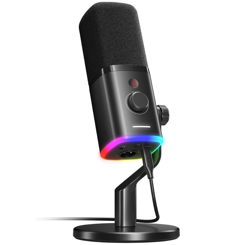 Microfon Profesional, cu Suport Detasabil, Conectivitate USB, Suport XLR, Cardioid, Reducere Zgomot Fundal, Functie Mute, Iluminare RGB, pentru Streaming, Youtube, Tiktok, Gaming, Podcast, Plug & Play, Compatibil Windows, MacOS, PS4, PS5, Adaptor, Negru