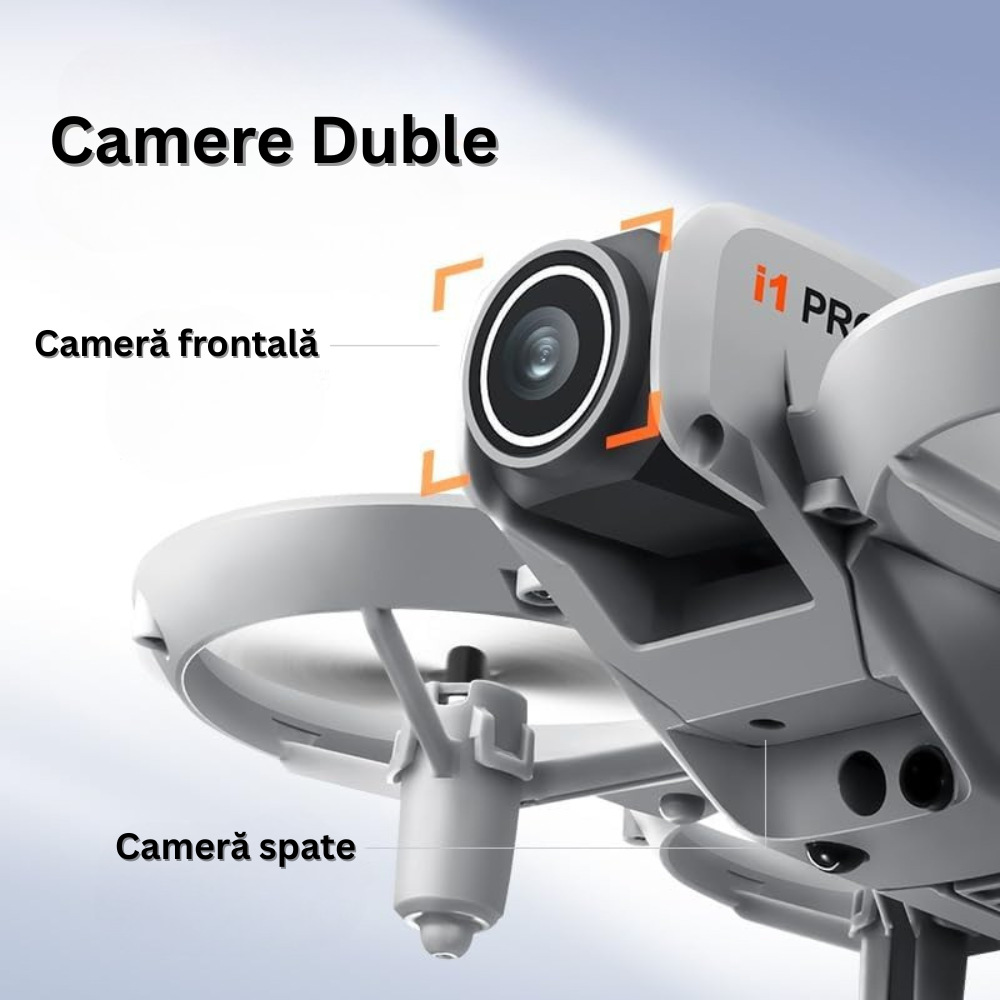 Mini Drona cu Telecomanda i1 Pro, Camera Video, WiFi, Ajustabila 180°, Evitare Inteligenta a Obstacolelor, Mentinerea Altitudinii, Lumina LED, Rotire 360°, Aplicatie Telefon Mobil, Incarcare USB, 2 Baterii Incluse, Gri