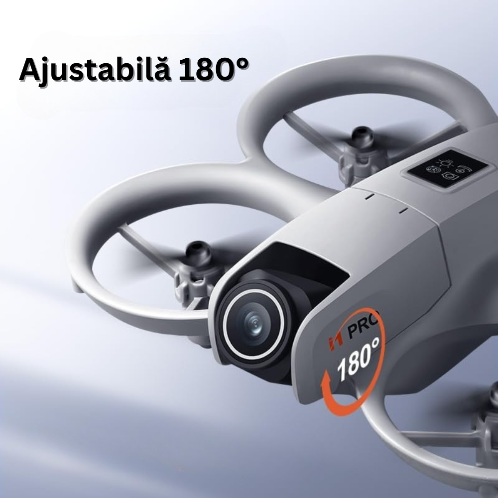 Mini Drona cu Telecomanda i1 Pro, Camera Video, WiFi, Ajustabila 180°, Evitare Inteligenta a Obstacolelor, Mentinerea Altitudinii, Lumina LED, Rotire 360°, Aplicatie Telefon Mobil, Incarcare USB, 2 Baterii Incluse, Gri