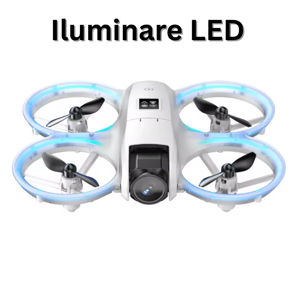 Mini Drona cu Telecomanda i1 Pro, Camera Video, WiFi, Ajustabila 180°, Evitare Inteligenta a Obstacolelor, Mentinerea Altitudinii, Lumina LED, Rotire 360°, Aplicatie Telefon Mobil, Incarcare USB, 2 Baterii Incluse, Gri