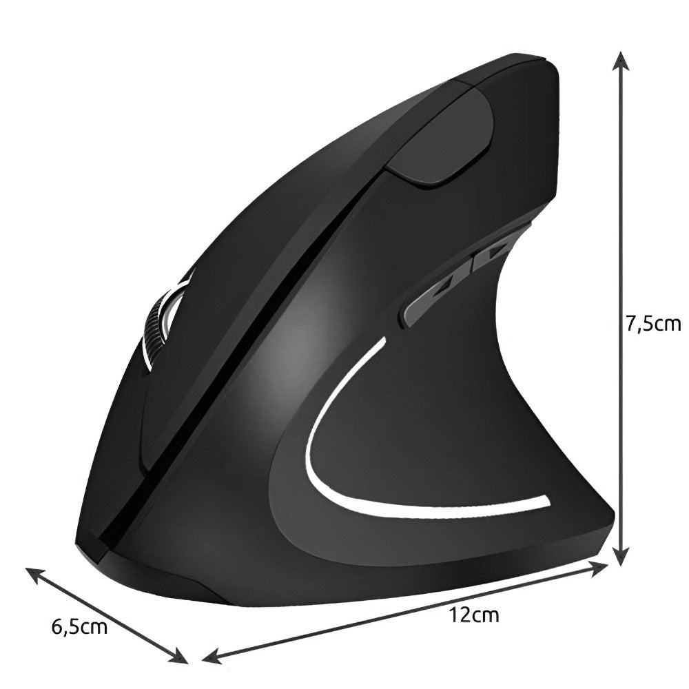Mouse Wireless Vertical, Ergonomic, Receptor USB Nano, 2.4 GHZ, 6 Butoane, Reglabil 800/1000/1200DPI, Senzor Optic, Iluminat, pentru Laptop si PC, 12 x 7.5 x 6.5, Negru