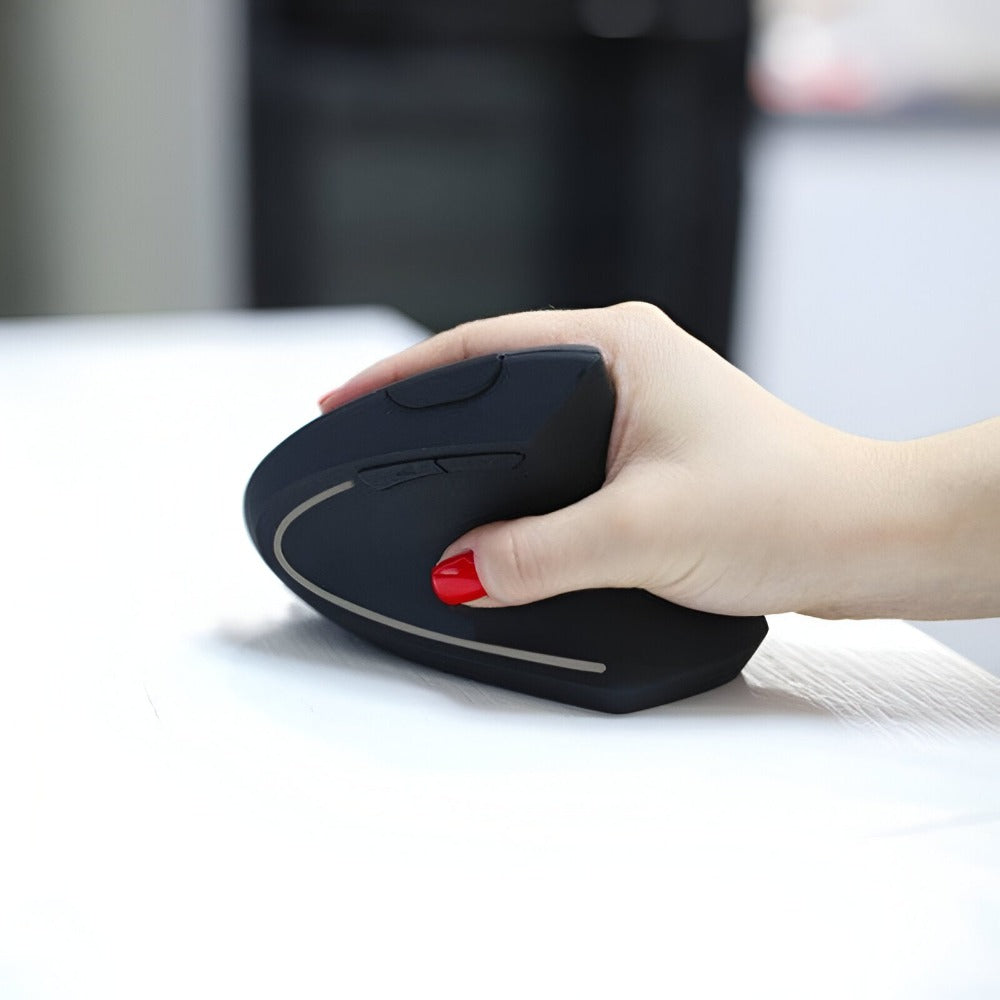 Mouse Wireless Vertical, Ergonomic, Receptor USB Nano, 2.4 GHZ, 6 Butoane, Reglabil 800/1000/1200DPI, Senzor Optic, Iluminat, pentru Laptop si PC, 12 x 7.5 x 6.5, Negru