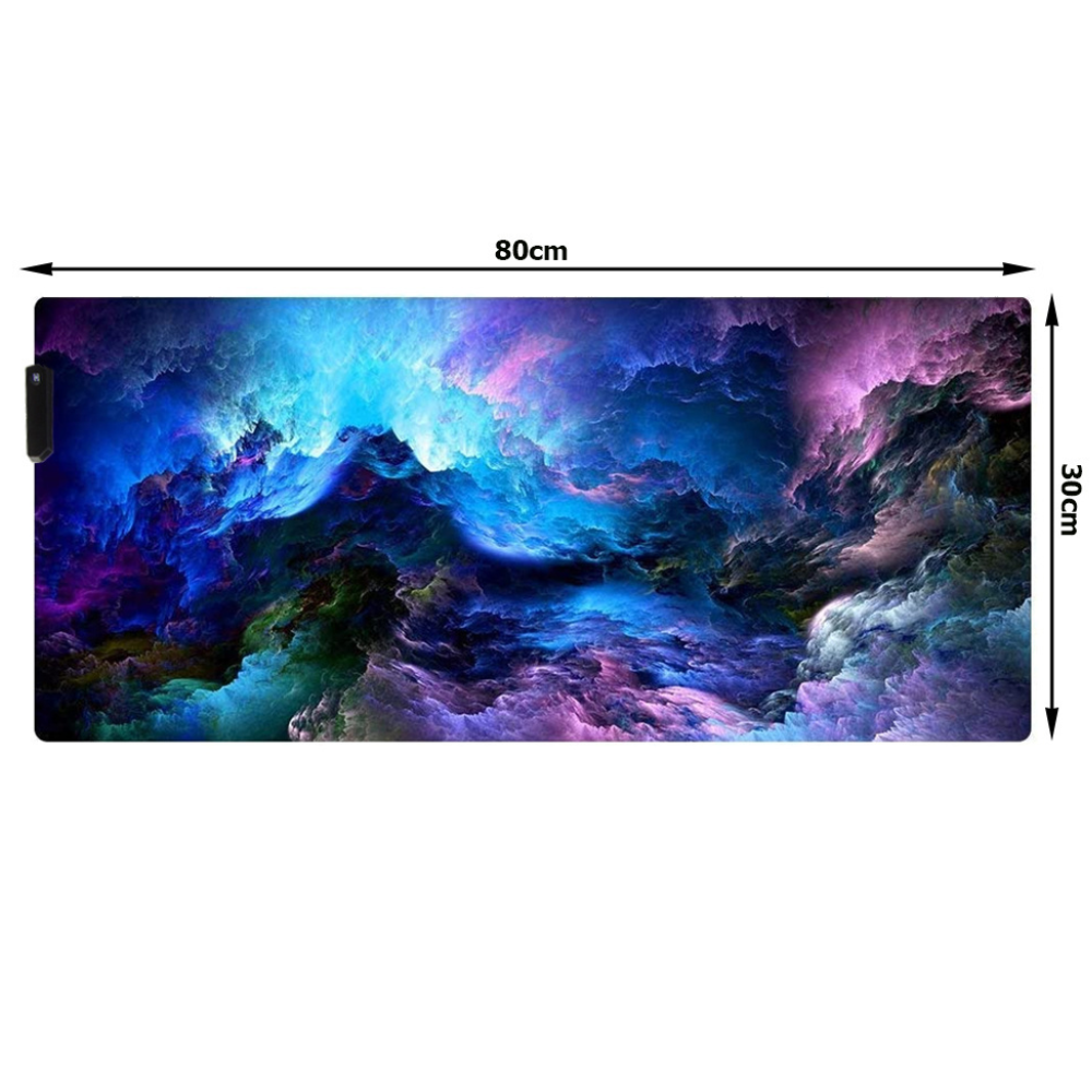 Mousepad Mare Cauciucat, Pentru Gaming, Birou, Office, cu Iluminare LED RGB, Antiderapant, Cusaturi Anti-Rupere, Waterproof, model Valuri, Cablu USB Inclus, 80 x 30cm, Multicolor