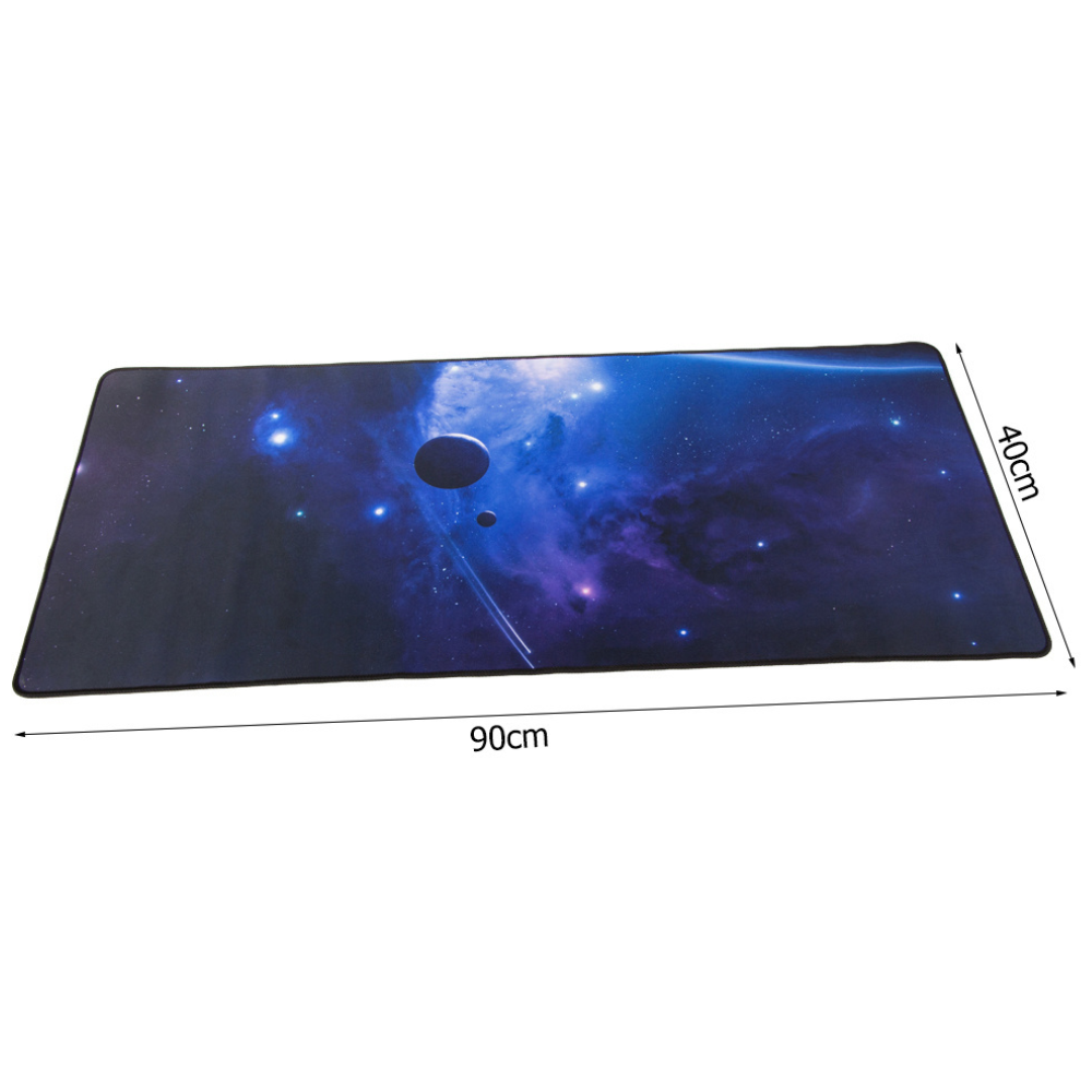 Mousepad Mare Cauciucat, Pentru Gaming, Birou, Office, Antiderapant, Cusaturi Anti-Rupere, Waterproof, model Cosmos, 90 x 40cm, Albastru/Negru