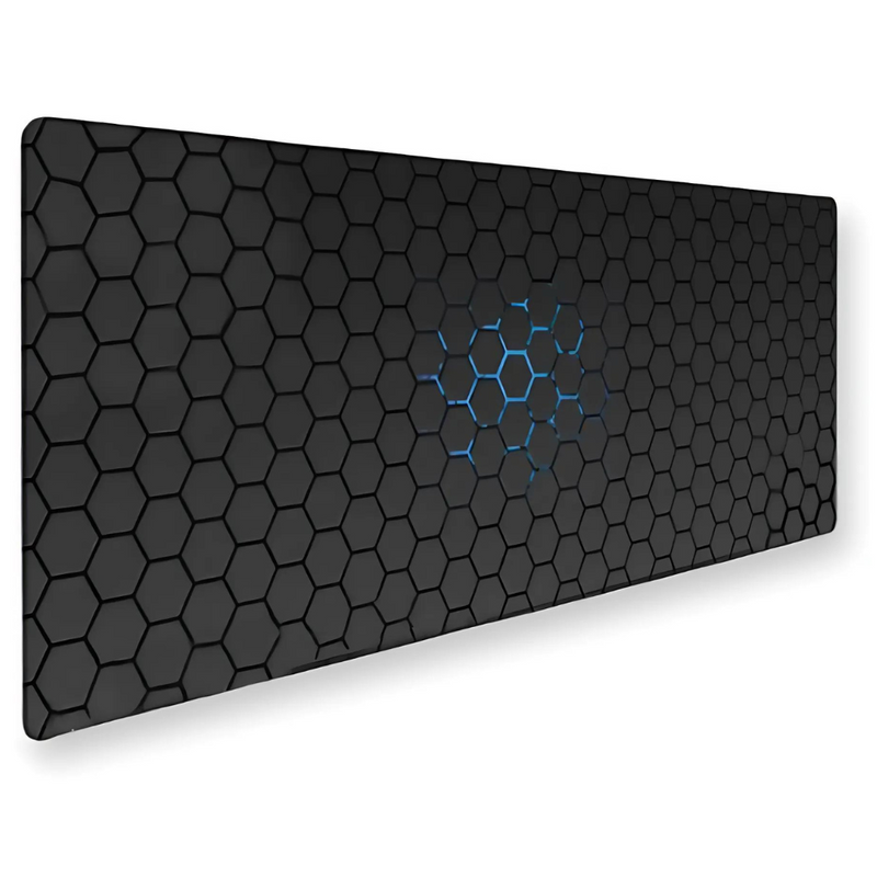 Mousepad Mare Cauciucat, Pentru Gaming, Birou, Office, Antiderapant, Cusaturi Anti-Rupere, Waterproof, model Honeycomb, 90 x 40cm, Albastru/Negru