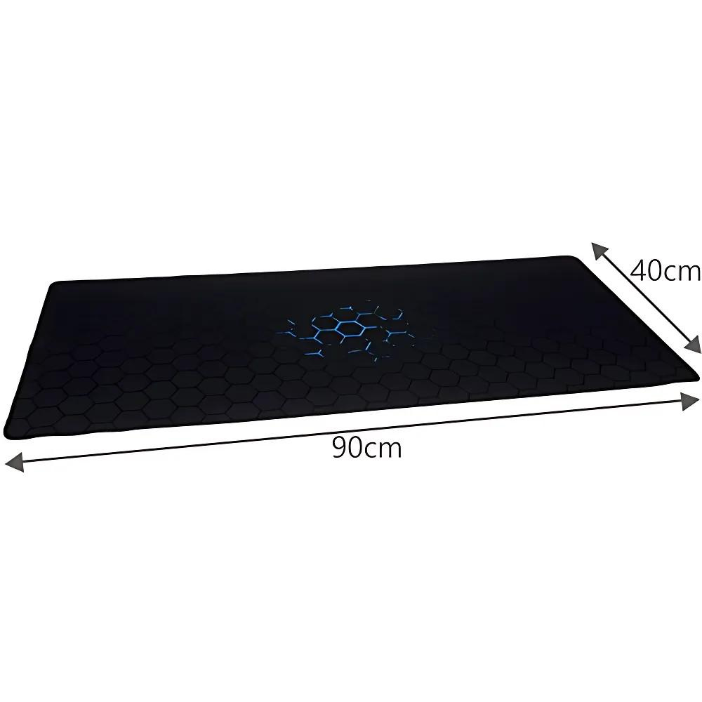 Mousepad Mare Cauciucat, Pentru Gaming, Birou, Office, Antiderapant, Cusaturi Anti-Rupere, Waterproof, model Honeycomb, 90 x 40cm, Albastru/Negru