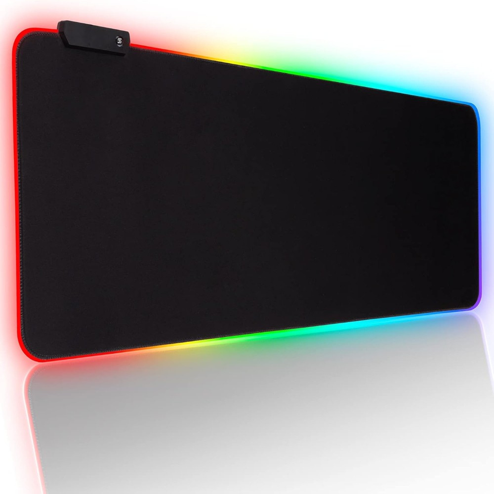 Mousepad Mare Cauciucat, Pentru Gaming, Birou, Office, cu Iluminare LED RGB, Antiderapant, Cusaturi Anti-Rupere, Waterproof, model Simplu, Cablu USB Inclus, 80 x 30cm, Negru