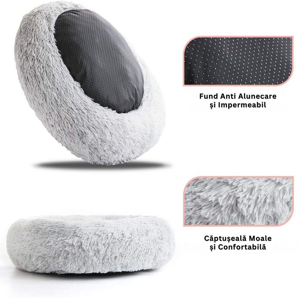 Pat Culcus pentru Caini sau Pisici, Captusit, Moale, Confortabil, Calduros, Durabil, Impermeabil, Baza Anti-alunecare, 60 cm, Gri