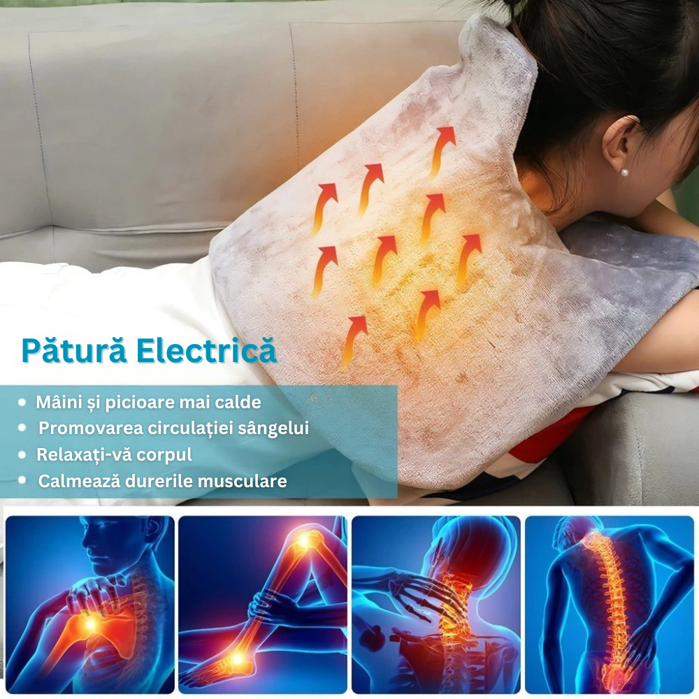 Patura Electrica cu Incalzire, 3 Nivele de Temperatura, Control din Telecomanda, pentru Gat, Umeri, Spate, Dureri Musculare, Articulare, Menstruale, Protectie la Supraincalzire, Husa Detasabila, Moale si Placuta la Atingere, 58 x 44 x 16 cm