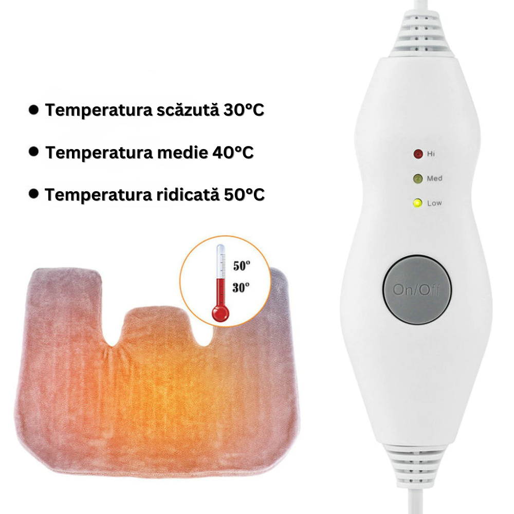 Patura Electrica cu Incalzire, 3 Nivele de Temperatura, Control din Telecomanda, pentru Gat, Umeri, Spate, Dureri Musculare, Articulare, Menstruale, Protectie la Supraincalzire, Husa Detasabila, Moale si Placuta la Atingere, 58 x 44 x 16 cm