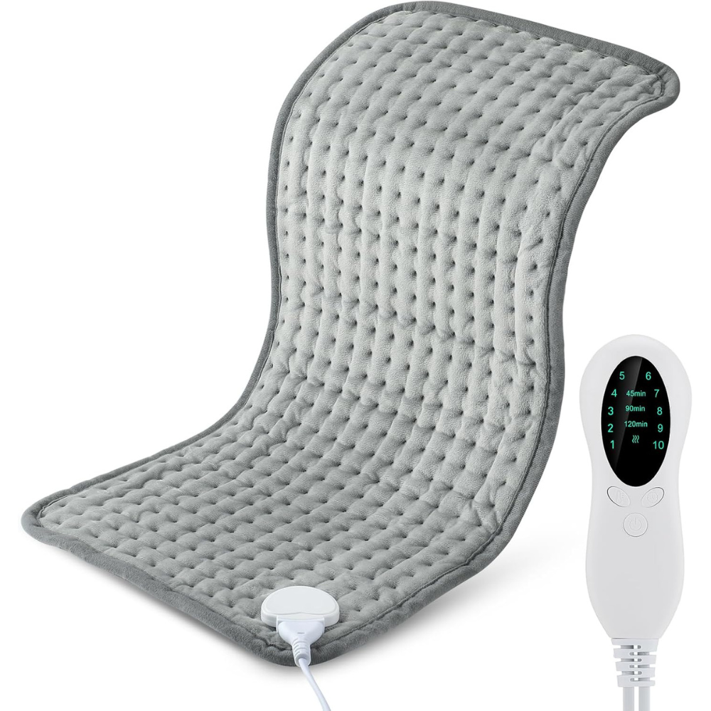 Patura Electrica cu Incalzire tip Pad, 10 Nivele de Temperatura, Telecomanda cu Afisaj, Timmer, Oprire Automata, pentru Dureri Musculare, Articulare, Menstruale, Ciclu, Protectie la Supraincalzire, Moale si Placuta la Atingere, 60 x 30 cm, Gri