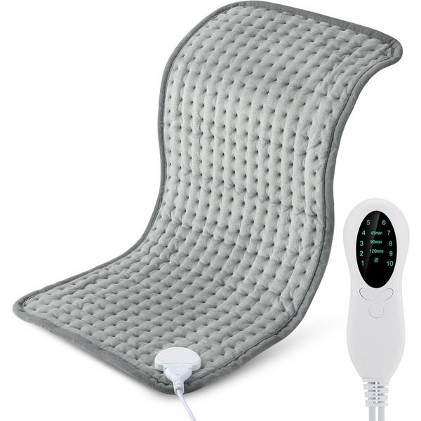 Patura Electrica cu Incalzire tip Pad, 10 Nivele de Temperatura, Telecomanda cu Afisaj, Timmer, Oprire Automata, pentru Dureri Musculare, Articulare, Menstruale, Ciclu, Protectie la Supraincalzire, Moale si Placuta la Atingere, 60 x 30 cm, Gri