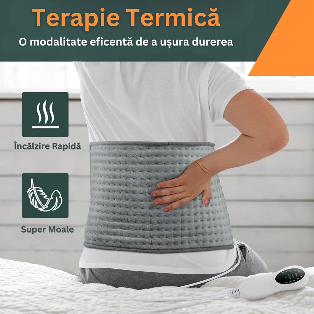 Patura Electrica cu Incalzire tip Pad, 10 Nivele de Temperatura, Telecomanda cu Afisaj, Timmer, Oprire Automata, pentru Dureri Musculare, Articulare, Menstruale, Ciclu, Protectie la Supraincalzire, Moale si Placuta la Atingere, 60 x 30 cm, Gri