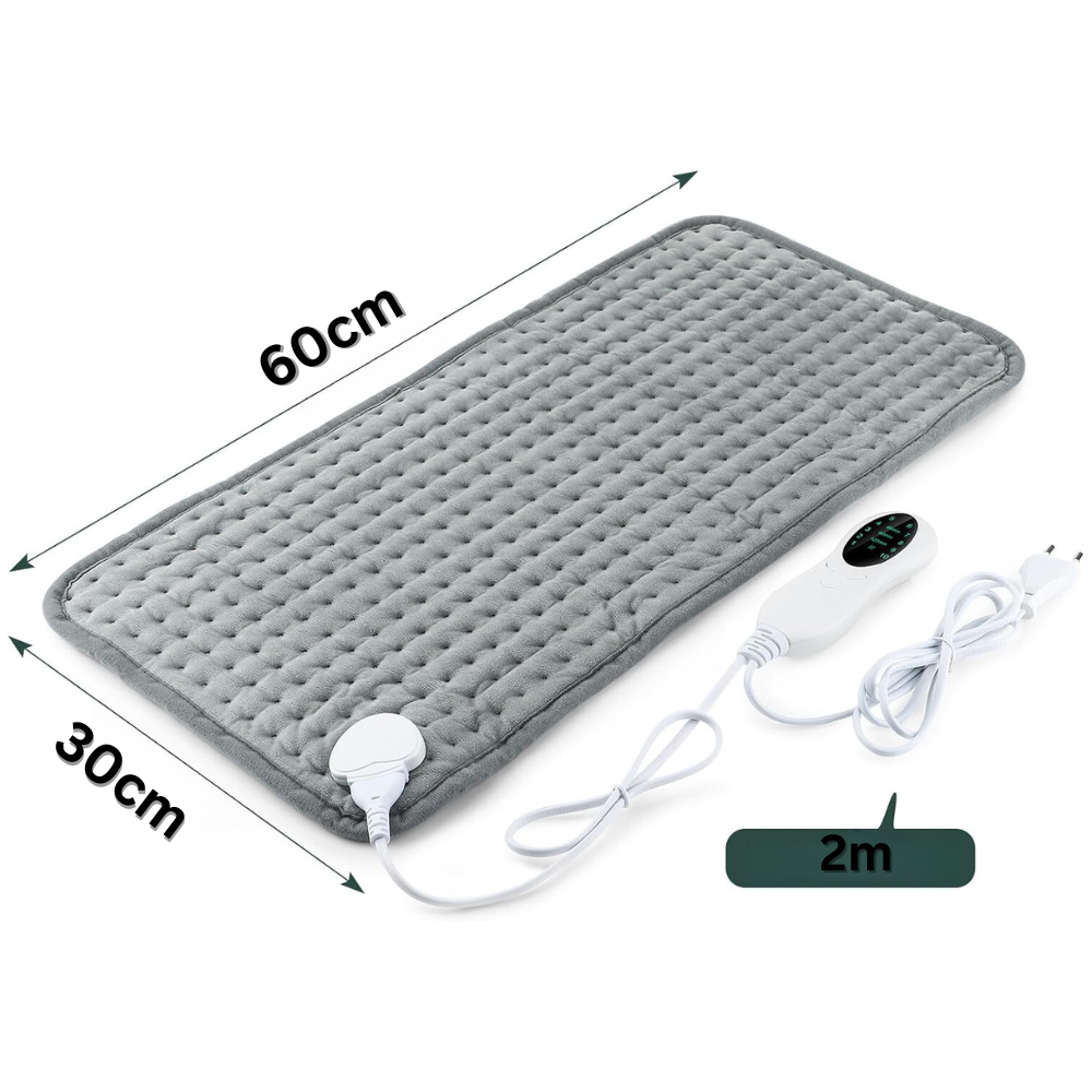 Patura Electrica cu Incalzire tip Pad, 10 Nivele de Temperatura, Telecomanda cu Afisaj, Timmer, Oprire Automata, pentru Dureri Musculare, Articulare, Menstruale, Ciclu, Protectie la Supraincalzire, Moale si Placuta la Atingere, 60 x 30 cm, Gri
