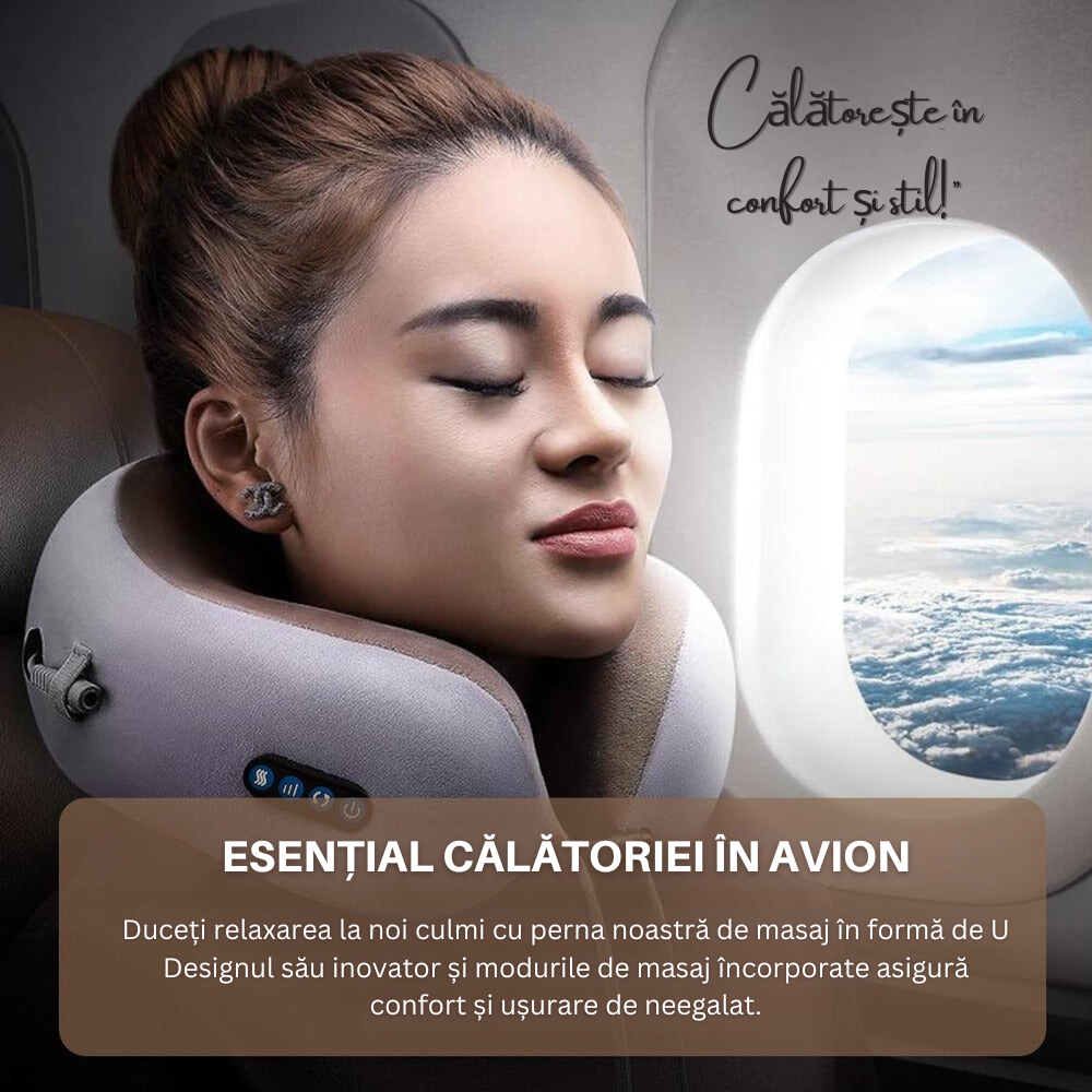 Perna pentru Masaj la Gat, Suport Cervical, din Spuma cu Memorie, in forma de U, 3 Functii, Miscare Circulara, Relaxarea Muschilor, Pozitie Confortabila, Incalzire, Husa Detasabila, pentru Acasa, Birou, Masina sau Calatorii, Incarcare USB, Gri