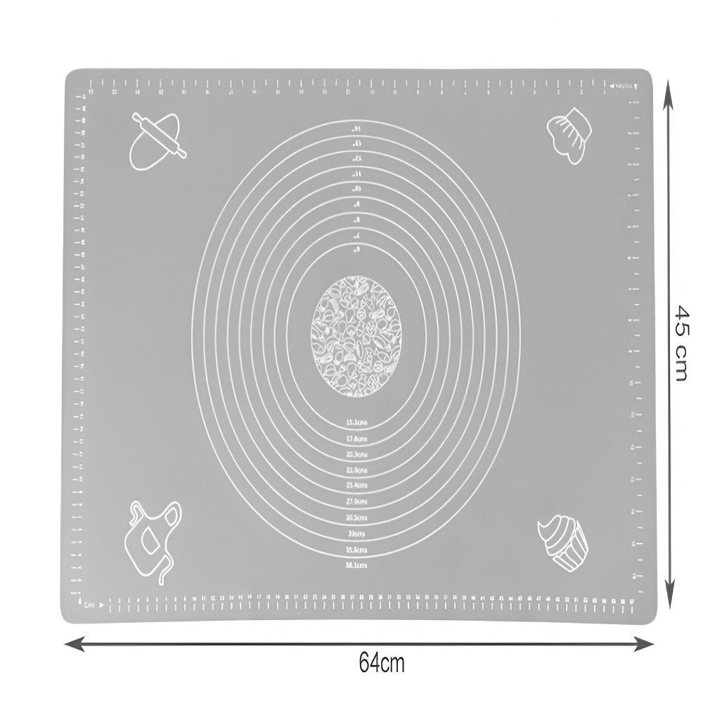Plansa din Silicon Alimentar, pentru Modelare Aluat, Rezistenta la Temperaturi Ridicate si Rupere, Anti-alunecare, cu Masuratori de Lungime si Diametru, Usor de Curat, Flexibila, 64 x 45 cm, Gri