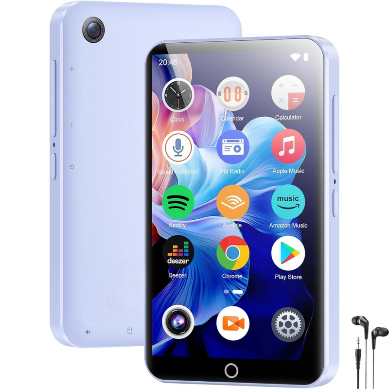 Player MP3/MP4 cu Touchscreen, Ecran 4.02 inch, 80GB Memorie, Suporta Card SD pana la 1TB, Camera 13MP, Bluetooth, Baterie de 2000 mAh, Difuzor, Sunet HiFi, Radio FM, Inregistrare Voce, Calculator, Ceas, Vreme, Portabil, USB-C, Casti si Husa