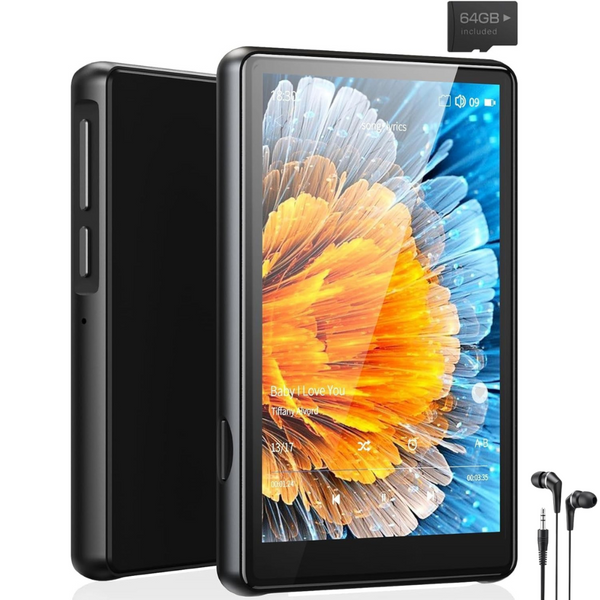 Player MP3/MP4 cu Touchscreen, Ecran 4 inch, Bluetooth 5.0, 80GB Memorie, Suporta Card SD pana la 128GB, Difuzor, Sunet HiFi, Radio FM, E-book Reading, Reportofon, Alarma, Calculator, Cronometru, Portabil, USB-C, Casti Incluse, Negru