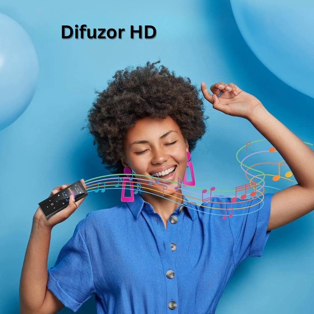 Player MP3 cu Touchscreen, Ecran 1.8 inch, Bluetooth 5.2, 64GB Memorie, Suporta Card SD pana la 128GB, Difuzor, Sunet HiFi, Radio FM, E-book Reading, Reportofon, Portabil, USB-C, Casti si Cititor de Carduri Incluse, Negru