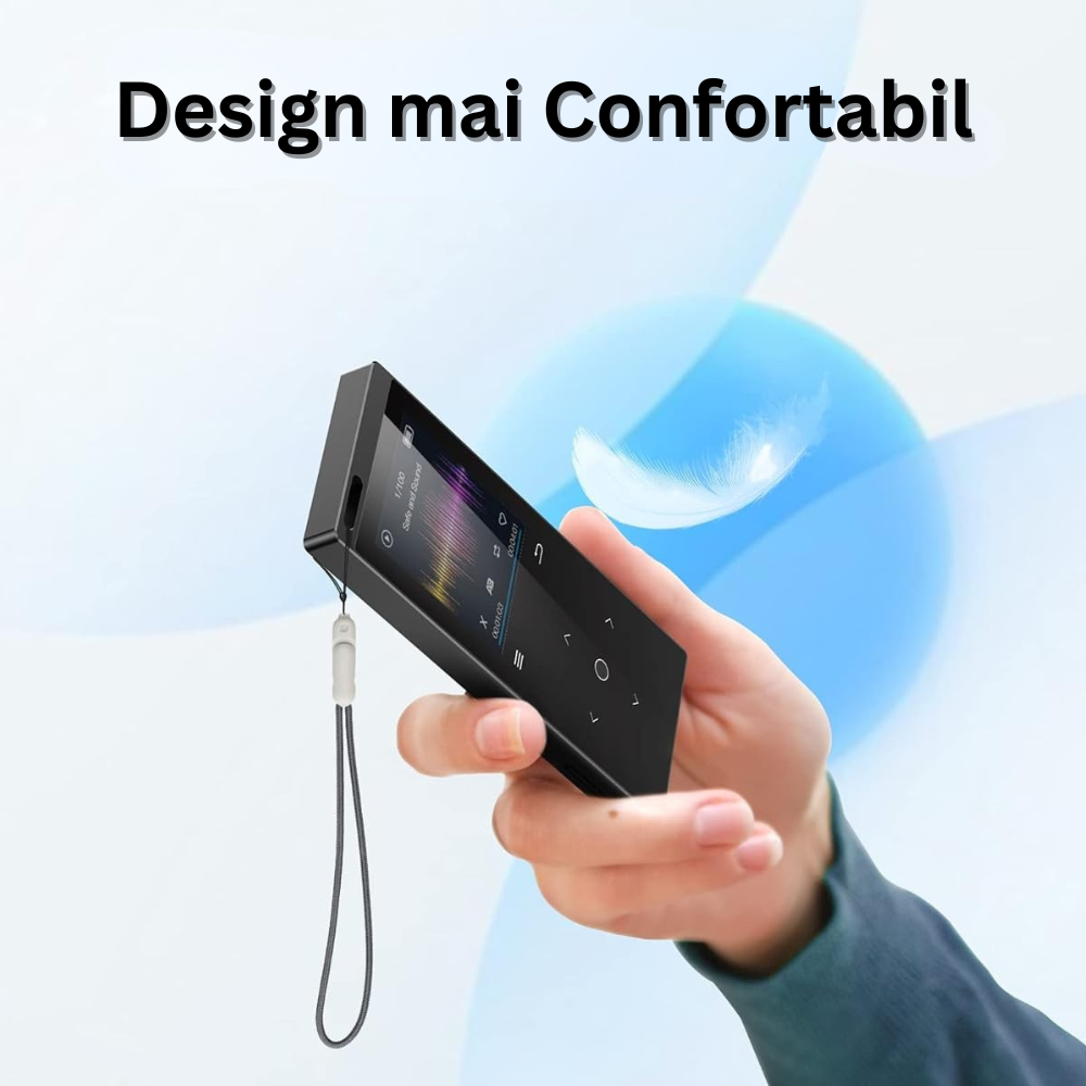 Player MP3 cu Touchscreen, Ecran 1.8 inch, Bluetooth 5.2, 64GB Memorie, Suporta Card SD pana la 128GB, Difuzor, Sunet HiFi, Radio FM, E-book Reading, Reportofon, Portabil, USB-C, Casti si Cititor de Carduri Incluse, Negru
