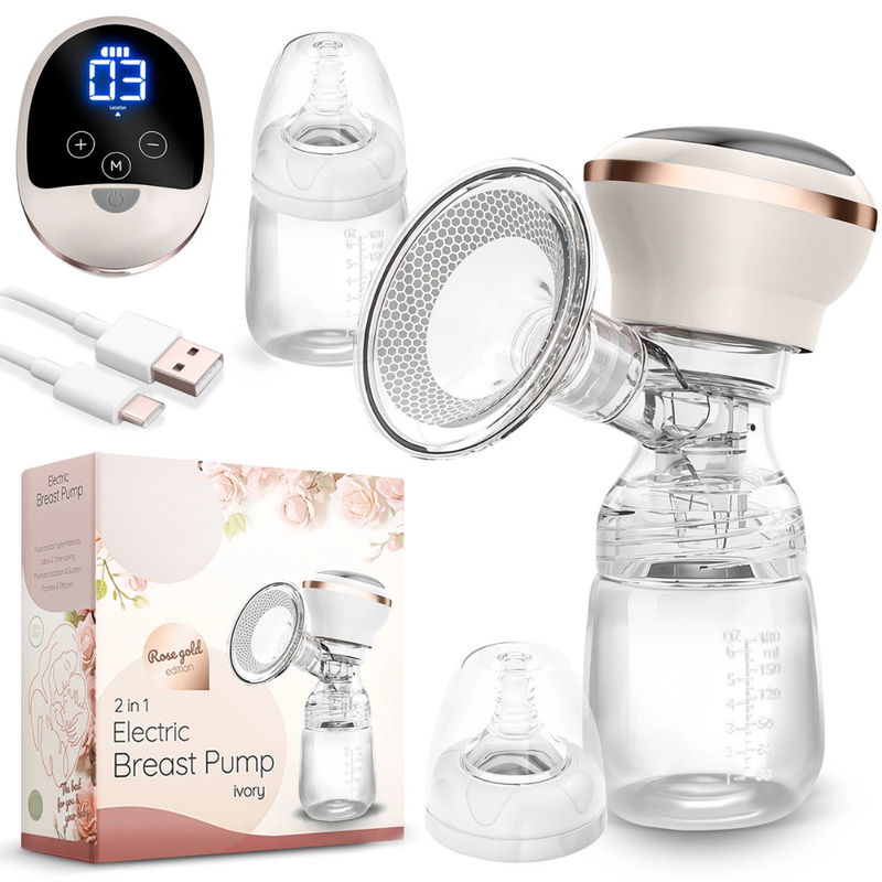 Pompa de San Electrica, 9 Nivele de Aspiratie, 3 Moduri, Afisaj Digital, Functie Masaj, Fara BPA, Zgomot Redus, Biberon 180 ml, Cablu USB Type-C Inclus, Crem/Negru
