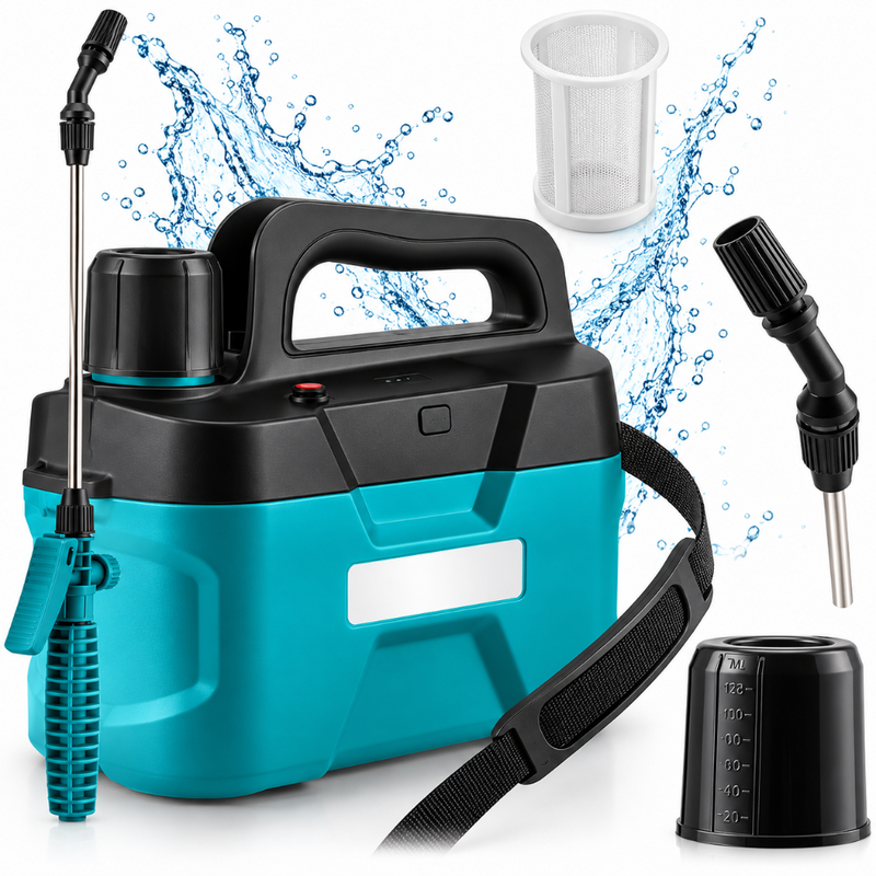 Pompa de Stropit cu Presiune pe Acumulator, Rezervor tip Rucsac 5L, Bretele Reglabile, Lance Telescopica, Filtru, Indicator LED, Reincarcabil USB, pentru Gazon, Gradina, Agricultura, Albastru/Negru