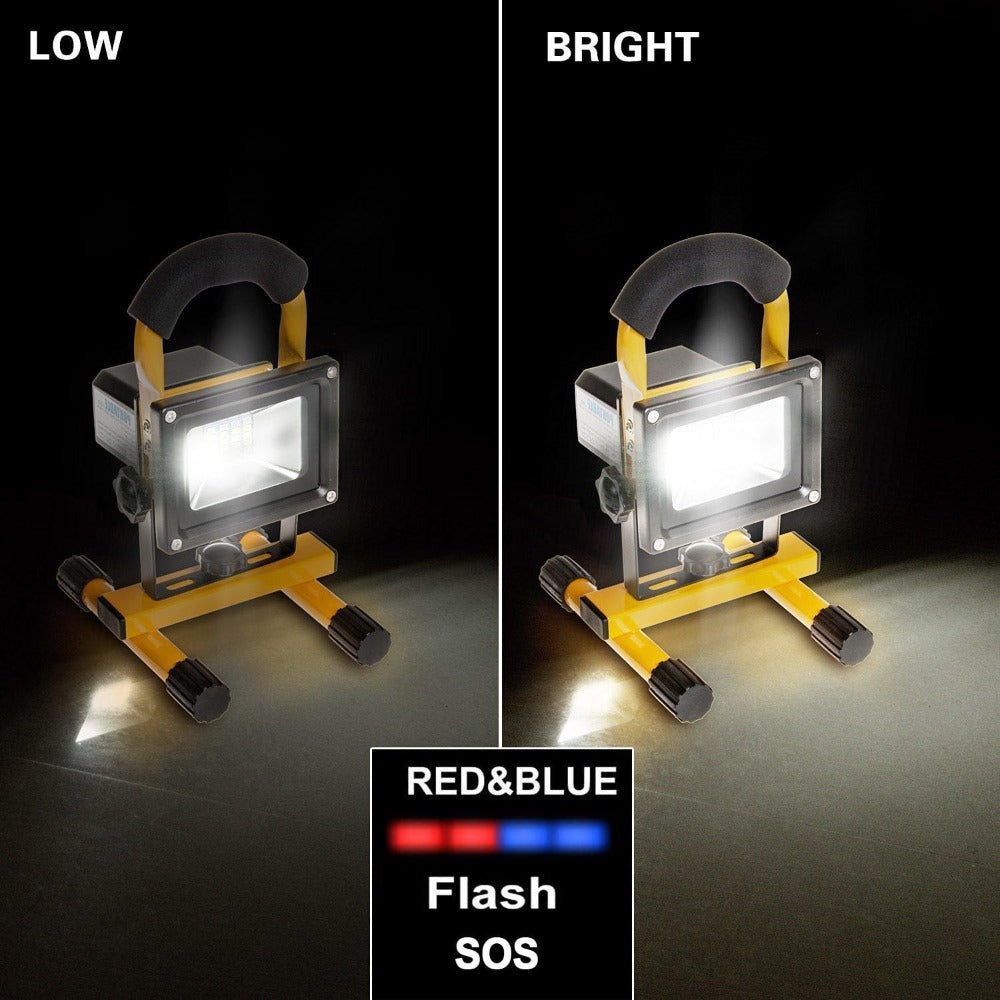 Proiector LED, 24 LED SMD, 2400 Lumeni, Putere 30W, Rezistent la Apa IP65, Lumina Rece, 3 Moduri de Iluminare, Portabil cu Maner, Reincarcabil, Incarcare Bricheta Auto, cu 3 Baterii 18650 Incluse, Galben/Negru