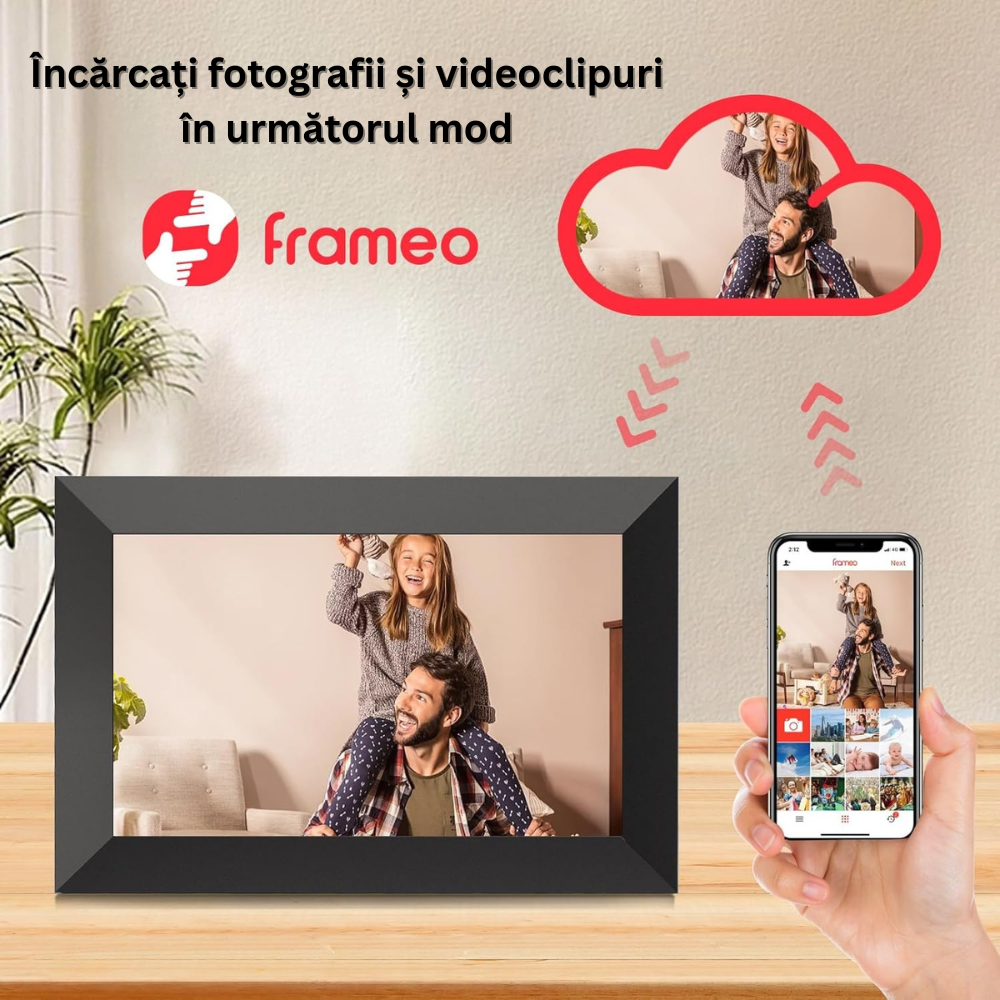 Rama Foto Digitala WIFI, 10.1 inch, Memorie 32 GB, 1 GB RAM, Ecran Tactil, 1080P, Rezolutie 1280 x 800 HD IPS, Difuzor 2 x 2 W, Rotire Automata, USB, Card SD, Ceas, Meteo, Poze/Video, Aplicatie Frameo, Suporta mai multi Utilizatori, Negru