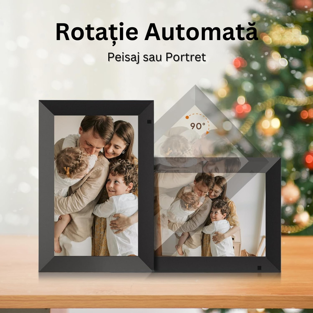 Rama Foto Digitala WIFI, 10.1 inch, Memorie 32 GB, 1 GB RAM, Ecran Tactil, 1080P, Rezolutie 1280 x 800 HD IPS, Difuzor 2 x 2 W, Rotire Automata, USB, Card SD, Ceas, Meteo, Poze/Video, Aplicatie Frameo, Suporta mai multi Utilizatori, Negru