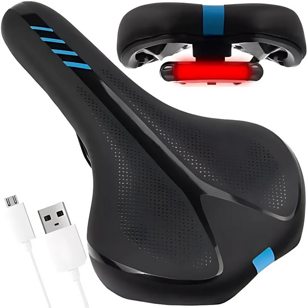 Sa Bicicleta, Stop Reflectorizant Rosu si Albastru, 5 Moduri de Iluminare LED, Spuma Confortabila Poliuretanica, Ergonomica, Respirabila, Rezistenta la Socuri, Cablu USB Inclus, 28 x 15.5 x 7 cm, Negru
